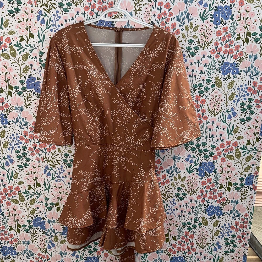 Short Flared Sleeve, Floral Print, V-Neck Romper